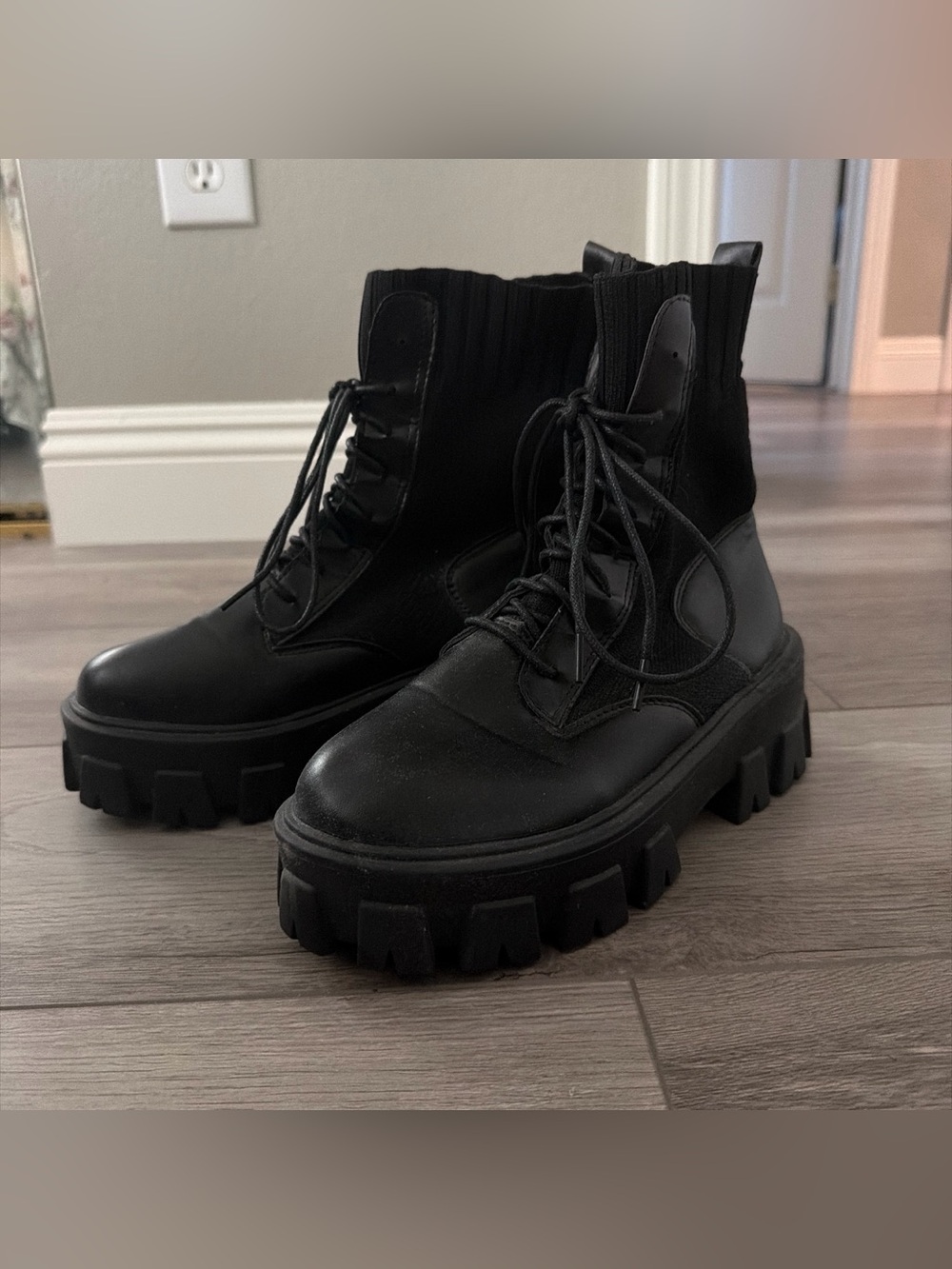 Black Platform Combat Boots - Women